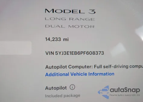 2023 Tesla Model 3 from USA, damaged, VIN 5YJ3E1EB6PF608373